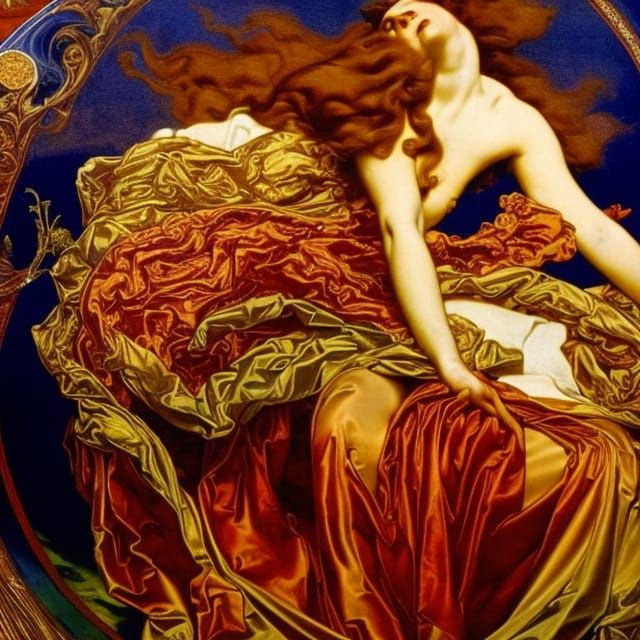 Grecian Woman and Demons in Classical Oil Painting