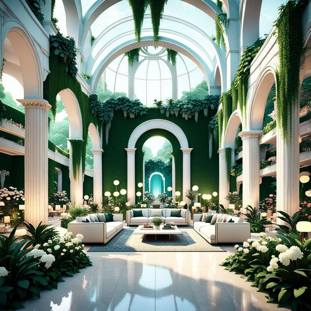 Excentric Living Room with Greenery in 8k