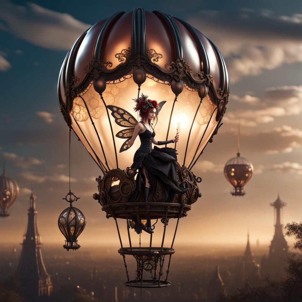 Steampunk Fairy in Balloon, Baroque Octane Render