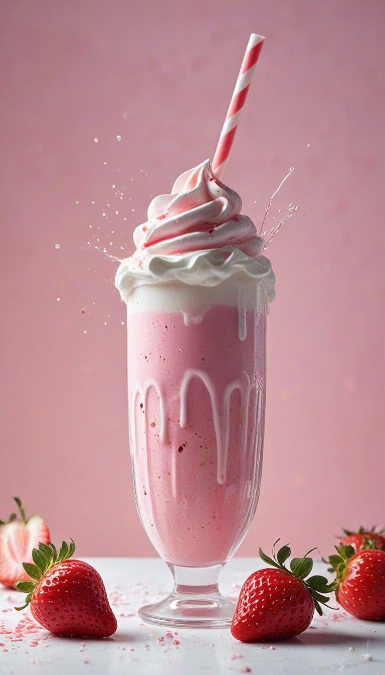 Appetizing Strawberry Milkshake with Whipped Cream, Splash A...