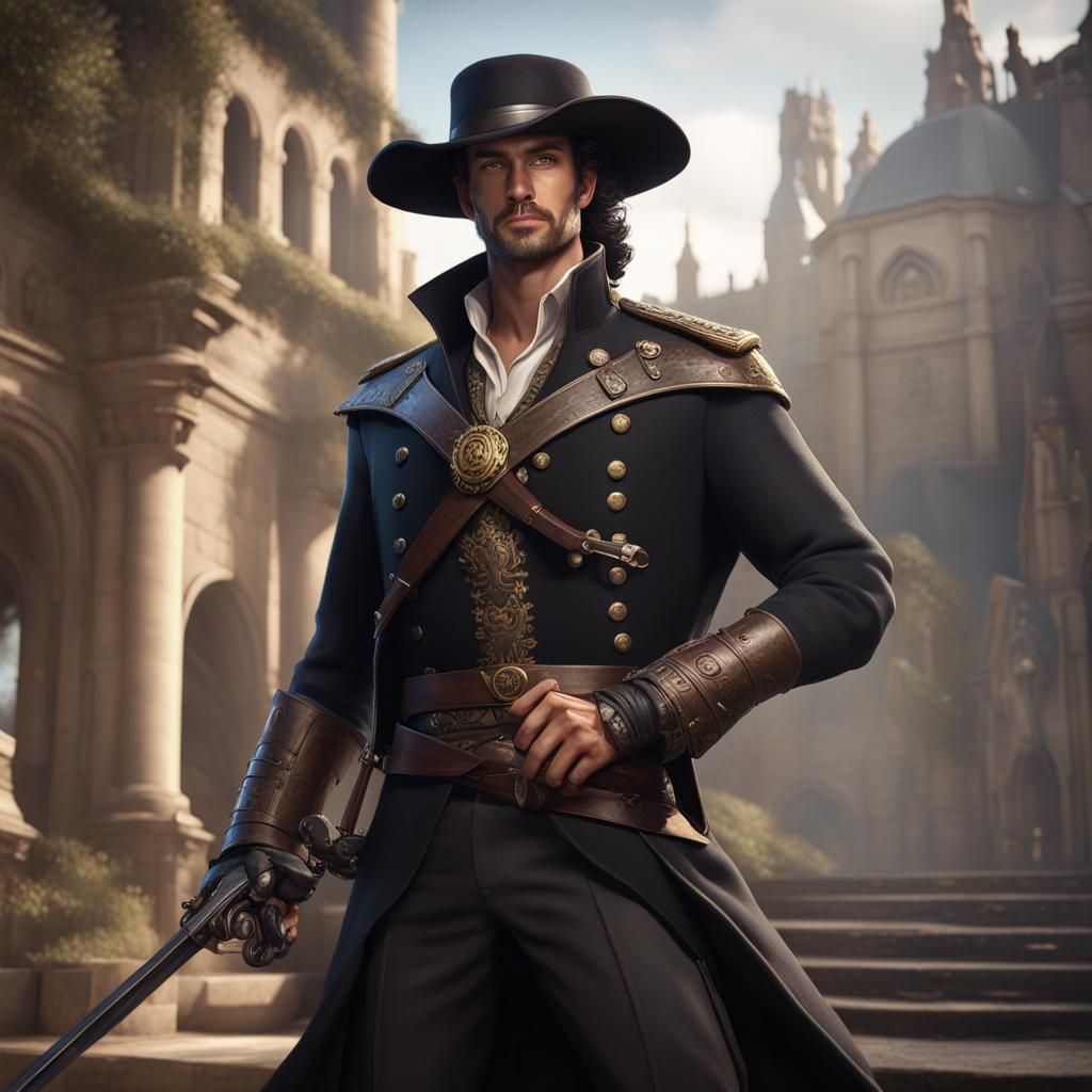 Heroic Fantasy Officer with Rapier and Pistol