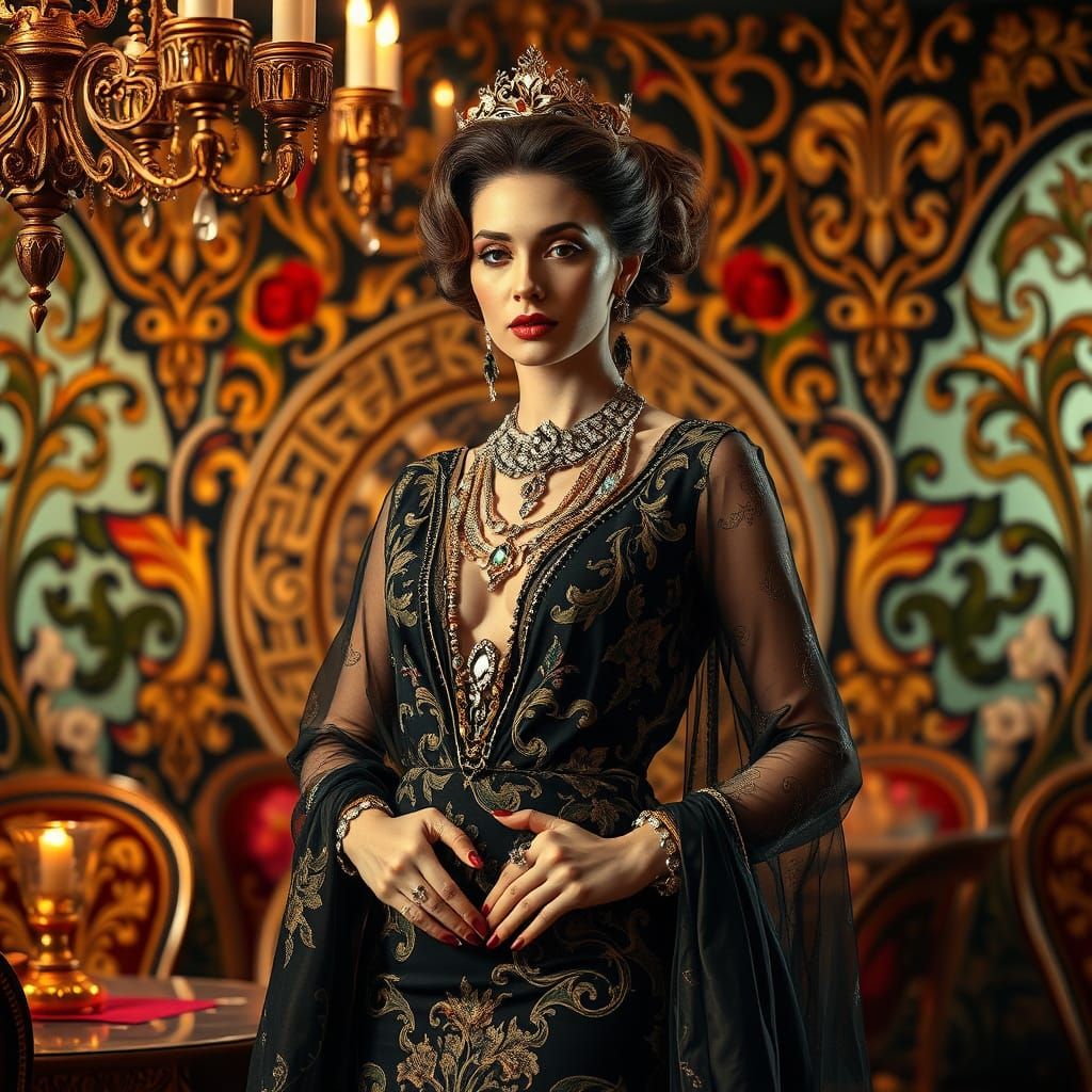 Extravagant Woman in Art Nouveau Style