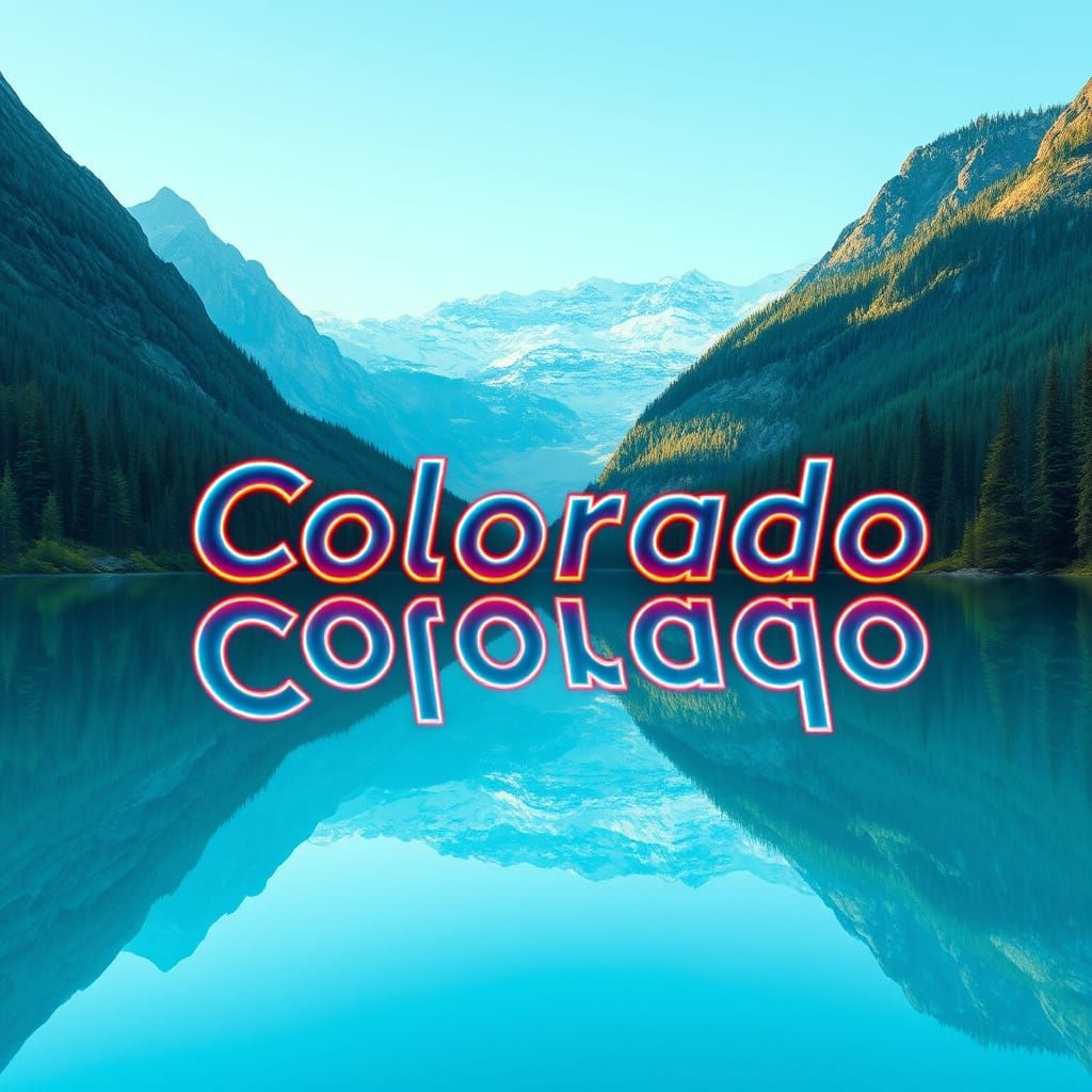 Hyperrealistic Mountain Lake with Neon Colorado Sign