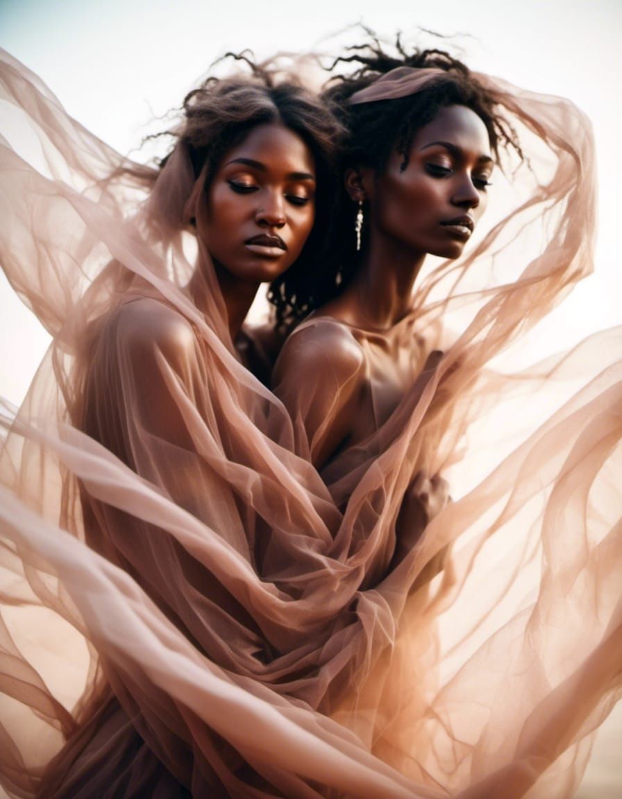 Ethereal Soft Focus Photo of Women Embracing