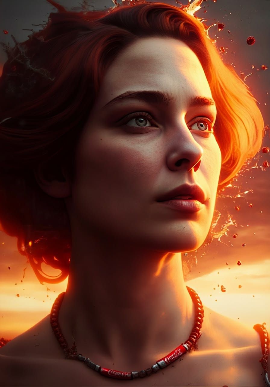 Ethereal Woman in Sunrise, Blasted by Coca Cola Explosion