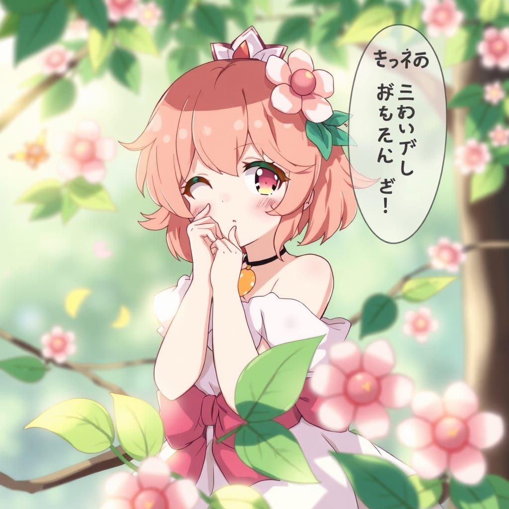 Cute Peach in Anime Key Visual Style