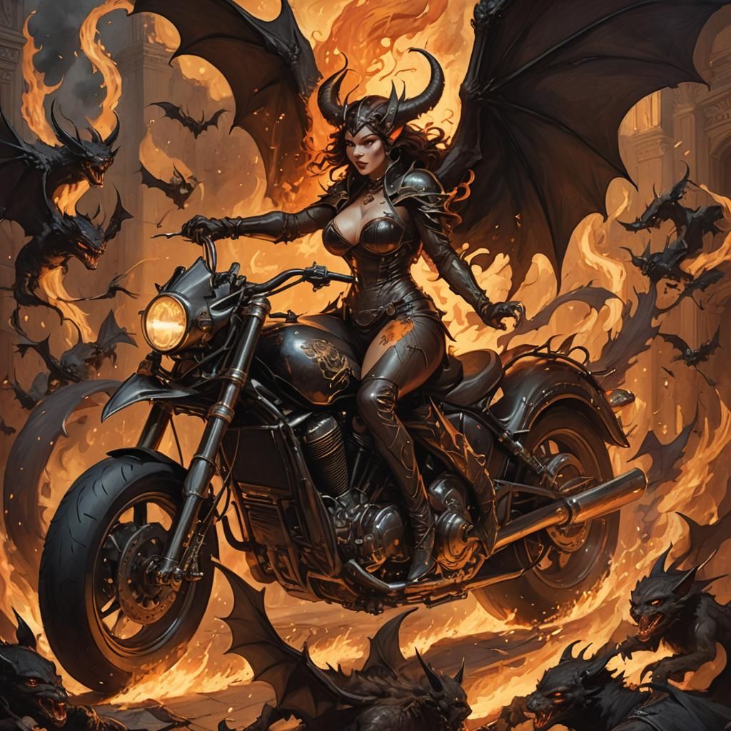 Incubus on Motorcycle: Dark Fantasy Art Nouveau