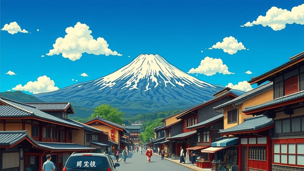 Mount Fuji Scene in Ukiyo-e Style