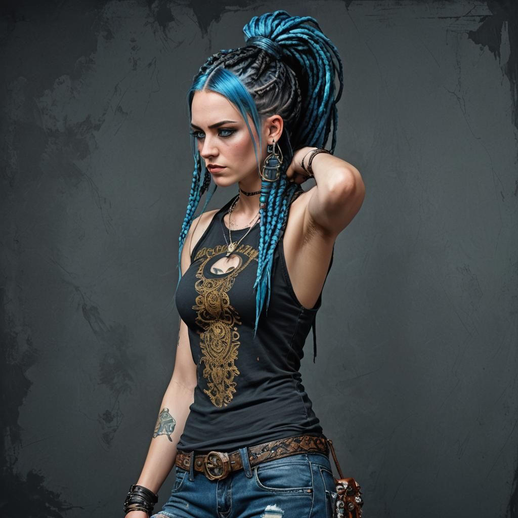 Punk Woman with Blue Braids: Hyperdetailed Masterpiece
