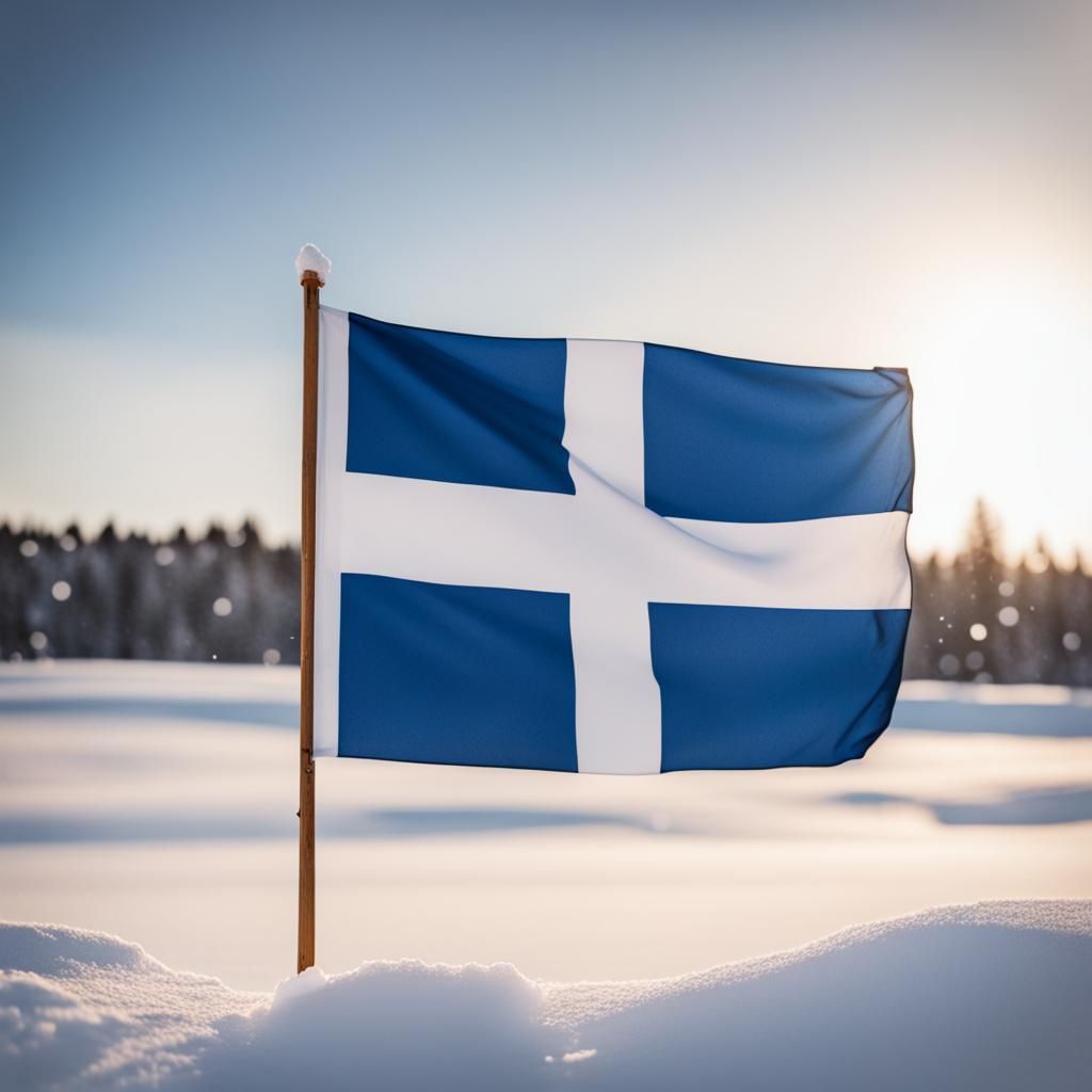 Finland Flag with Moi! Sign in Winter