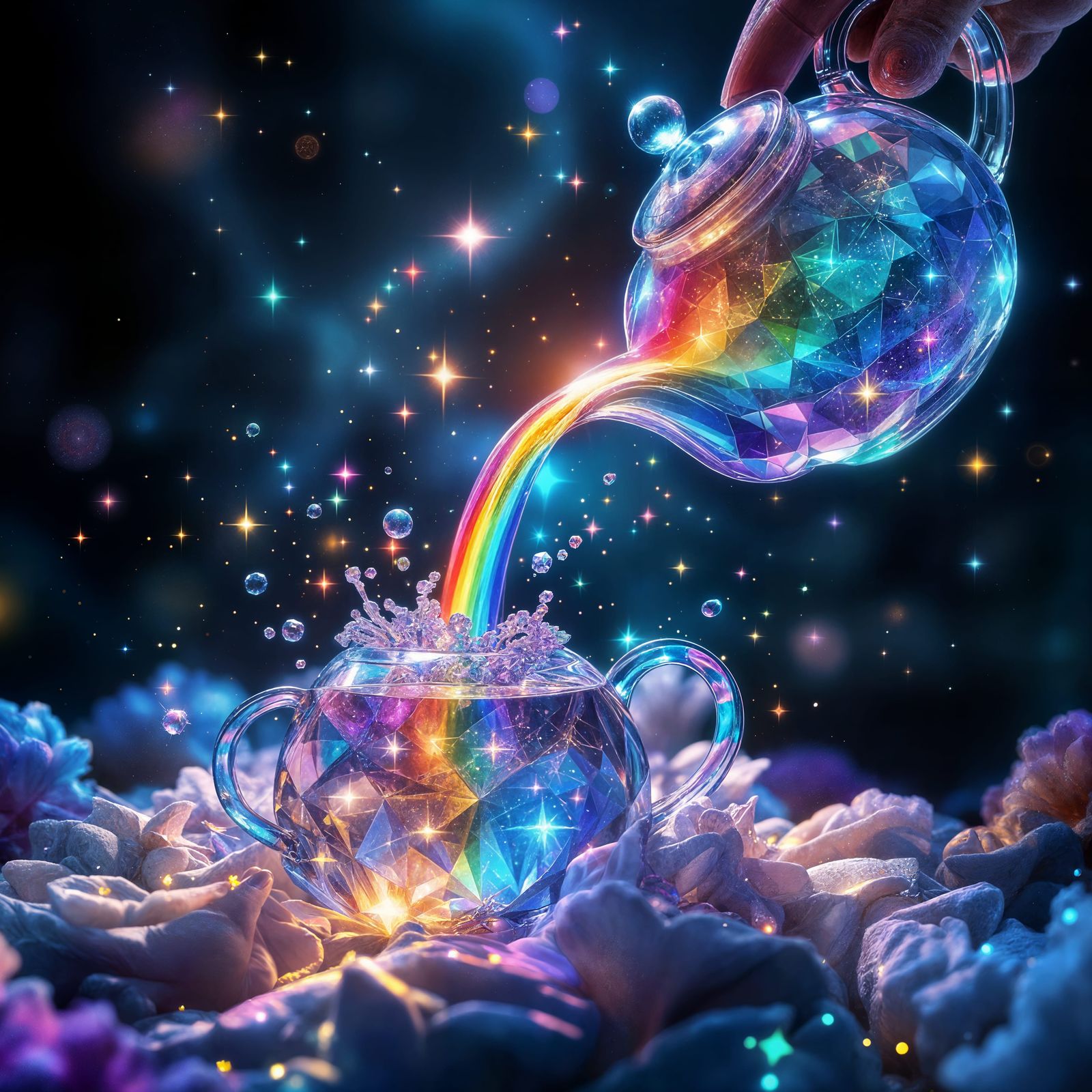 Rainbow Prism Pouring from Crystal Teapot