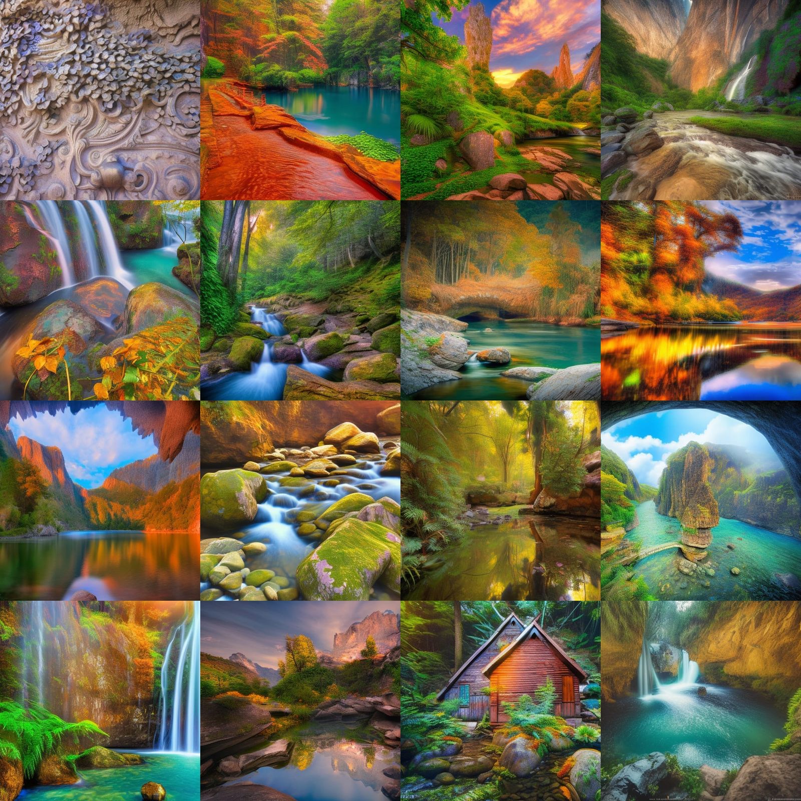 Surreal Waterfall Flowing Uphill in Escher Style