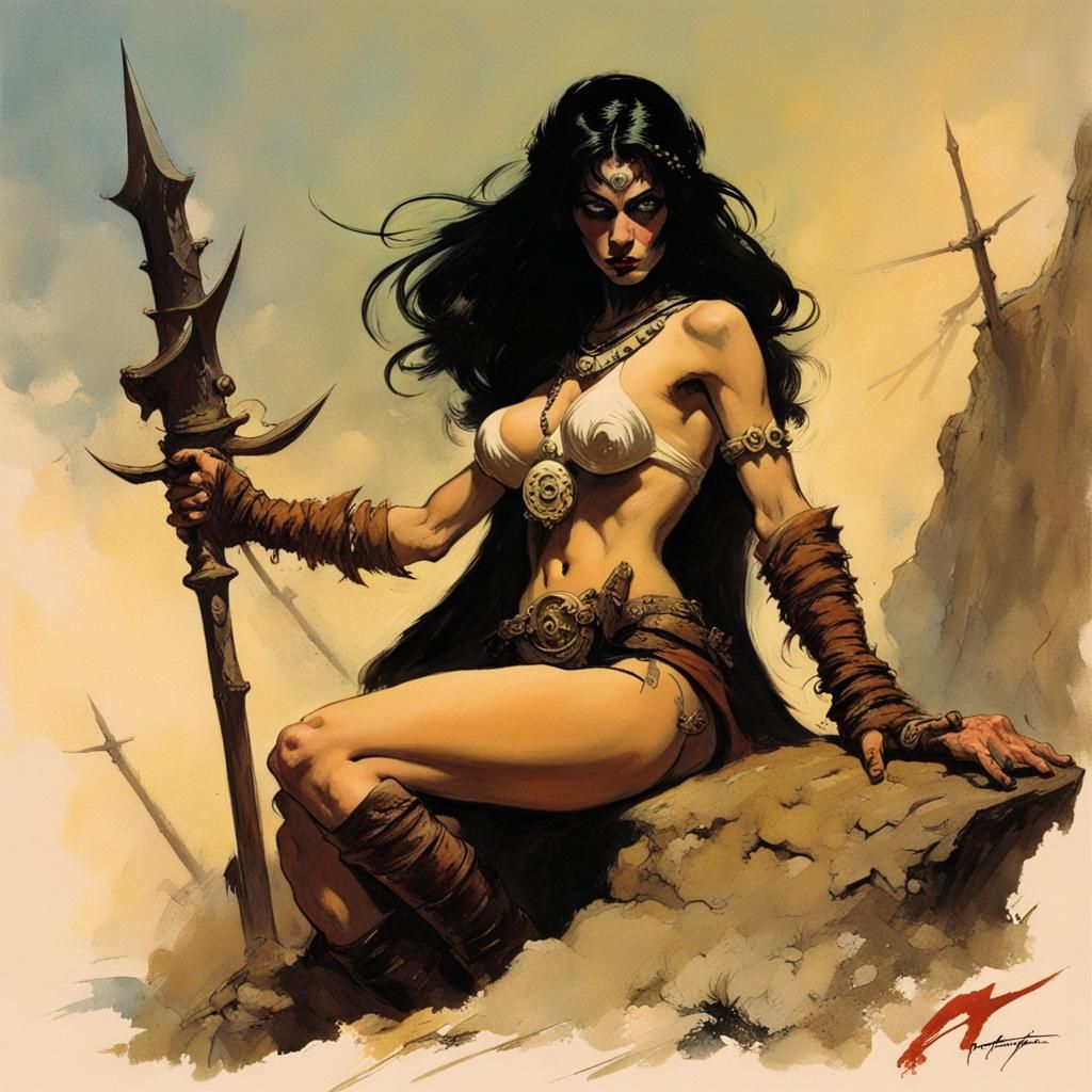 Fantasy Enchantress Assassin in Frazetta Style