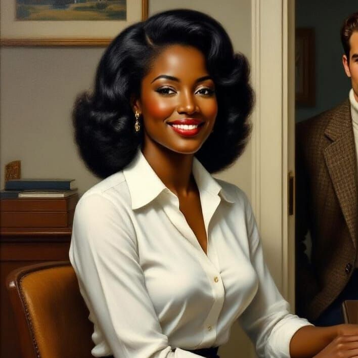 Realistic Oil Painting of Woman at Desk