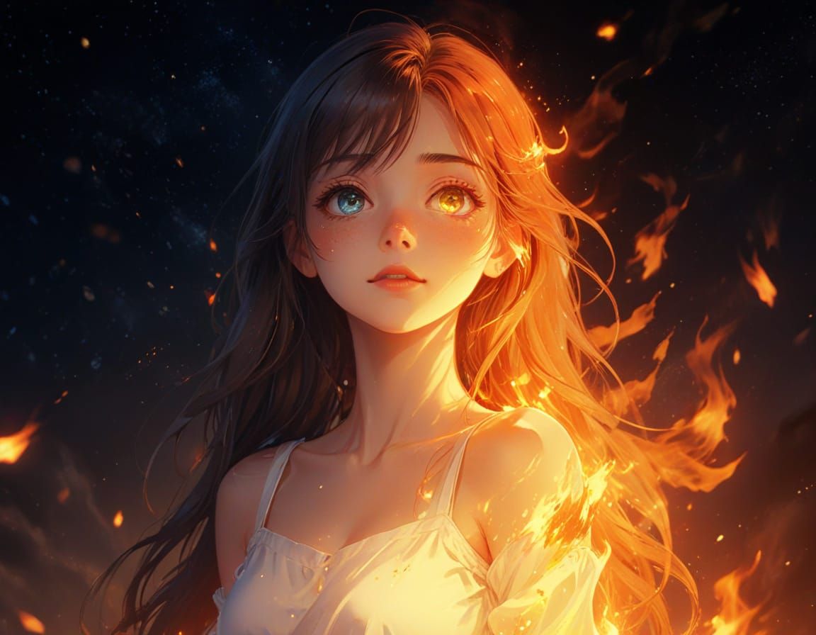 A beautiful girl with flame
