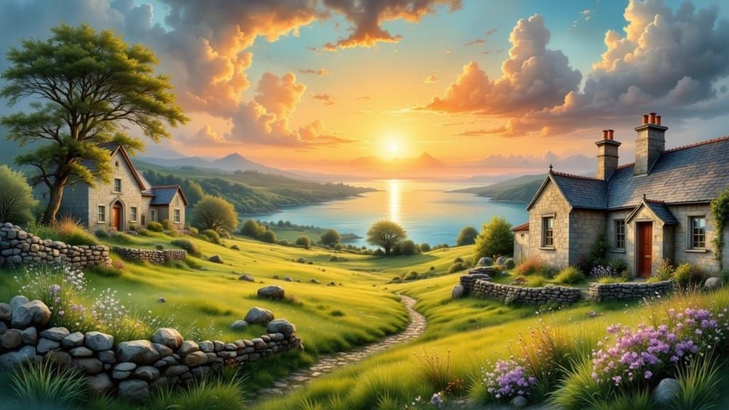 Idyllic Ireland Landscape at Golden Hour
