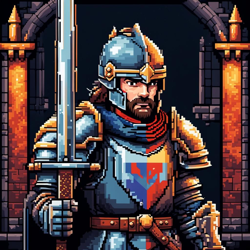 Medieval Hero in Pixel Art Style