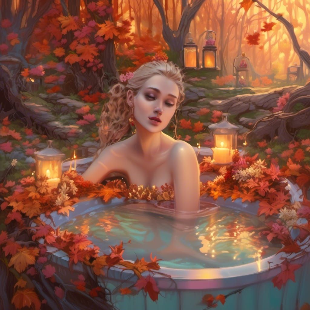 Autumn Forest Bath: Dreamy Sunset Scene