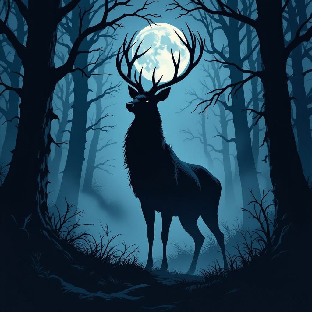 Terrifying Deer Stands Tall in Gothic Forest