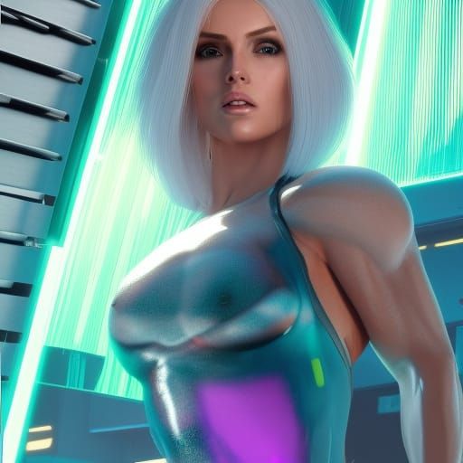 Goddess of Neon Dreams in Cyberpunk Armor