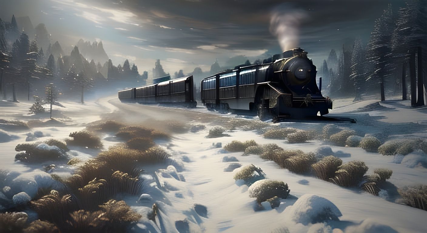 Snowy Train Landscape in Oil Painting Style