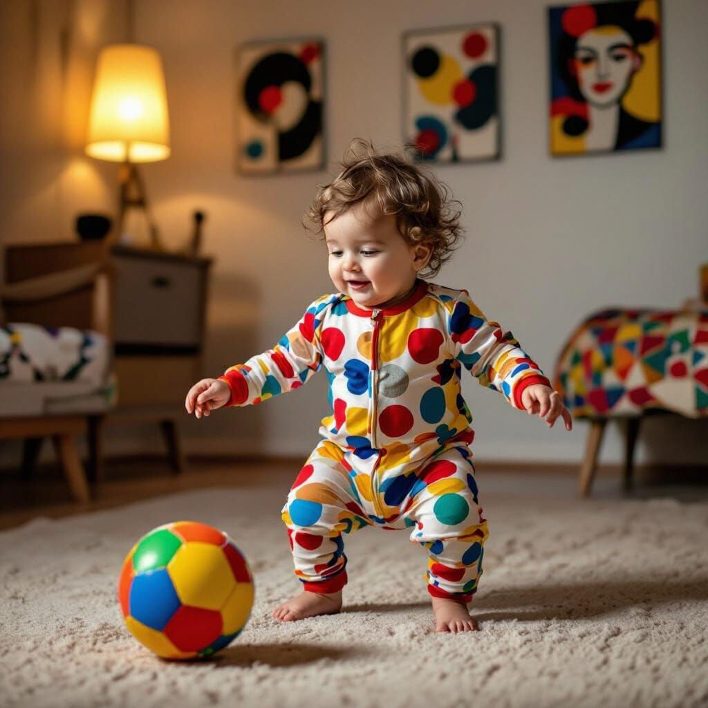 Baby Playing with Ball in Pop Art Style
