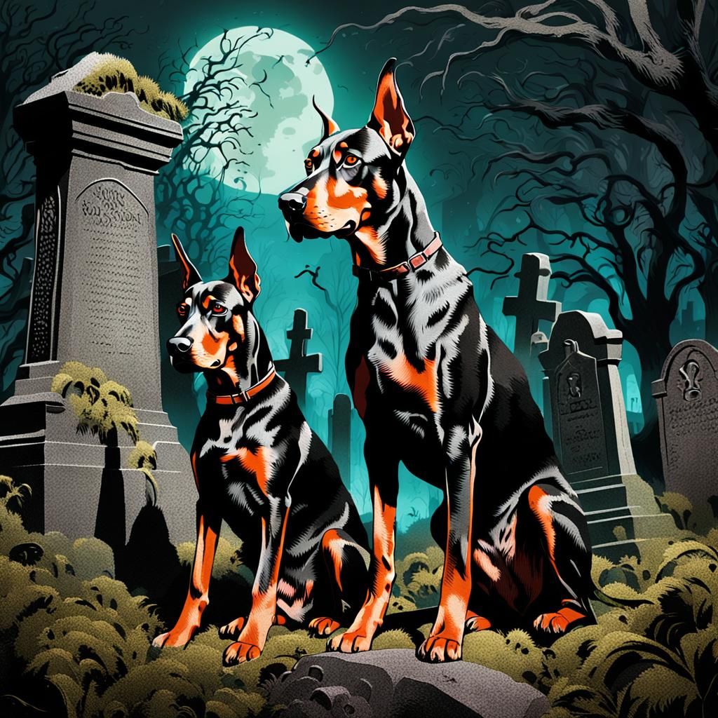 Eerie Graveyard Guardians in Surreal Graffiti Art