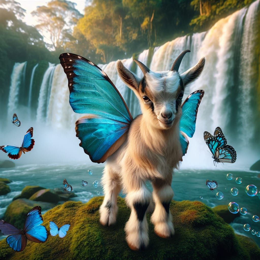 Adorable baby goat with butterfly wings