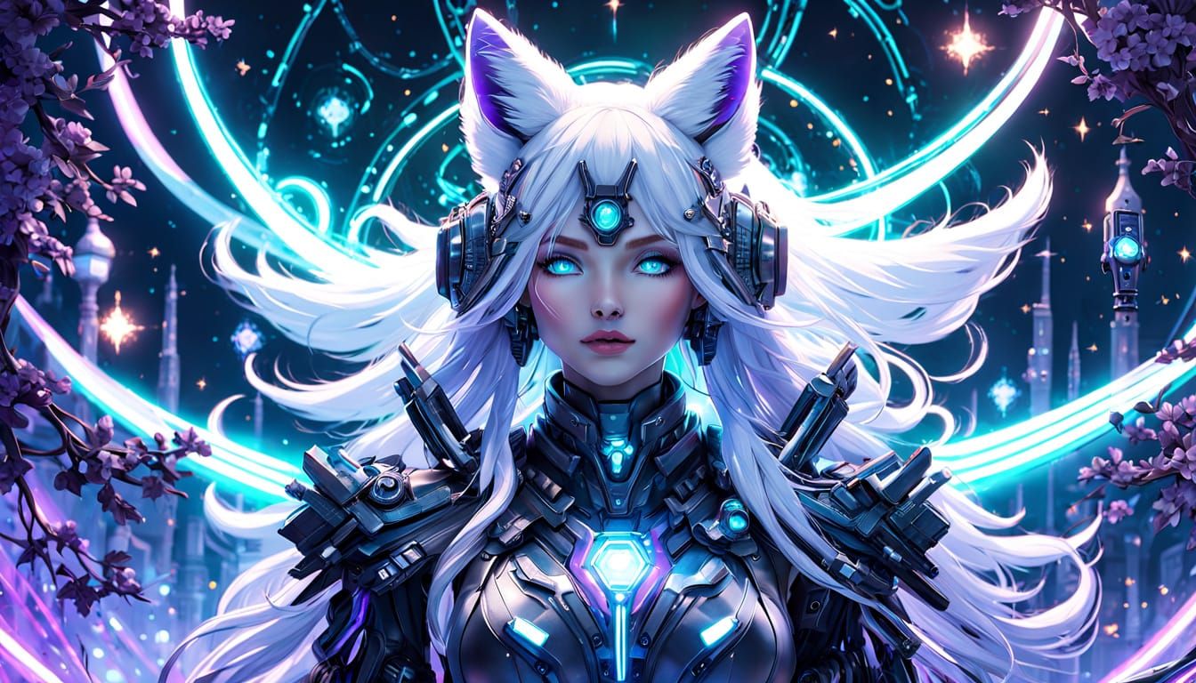 Anime Kitsune Warrior in Alien Landscape