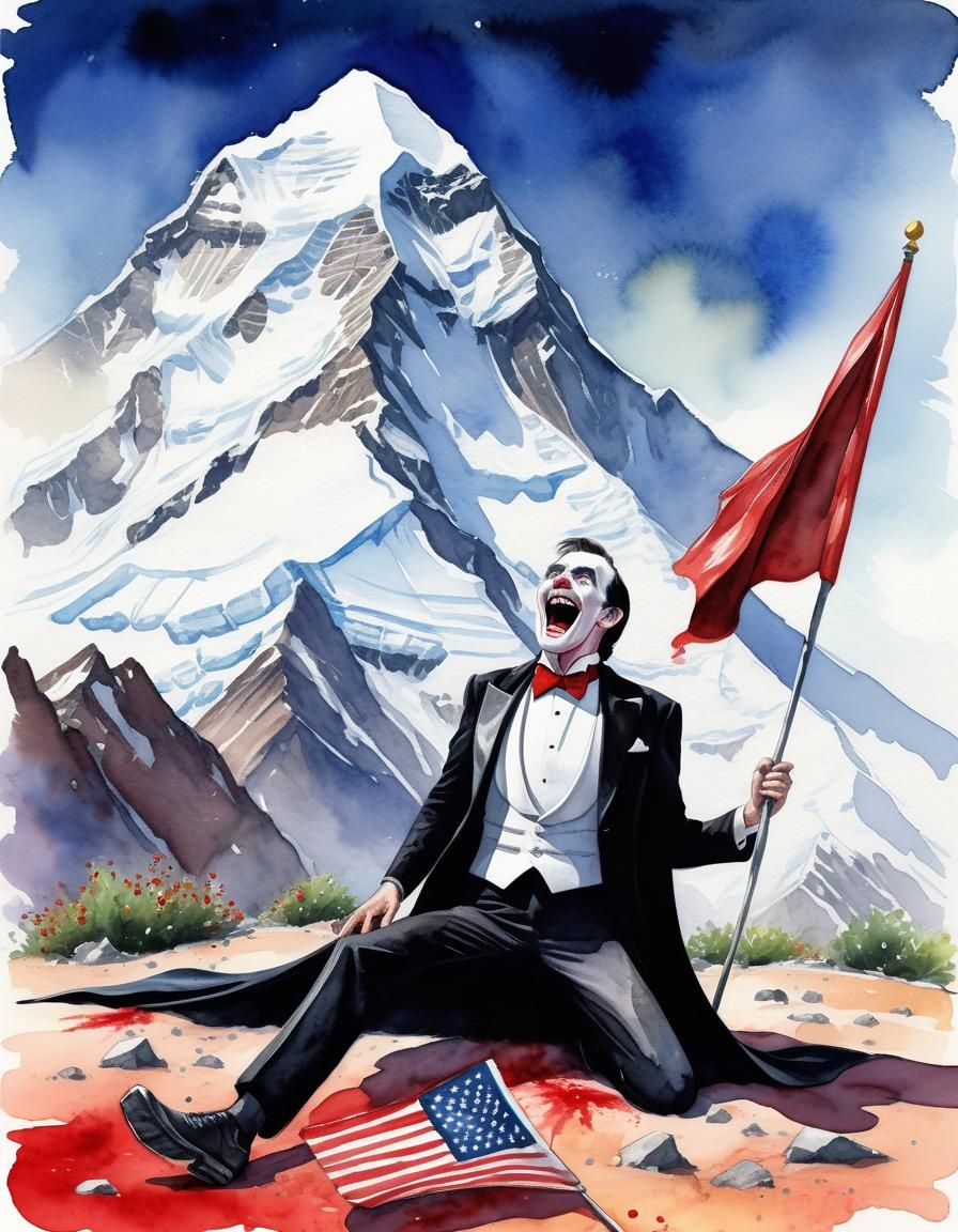 Extreme wide shot of (one traditional cartoon vampire:5.0) with large fangs, wearing a black tuxedo and a cape, laughing...