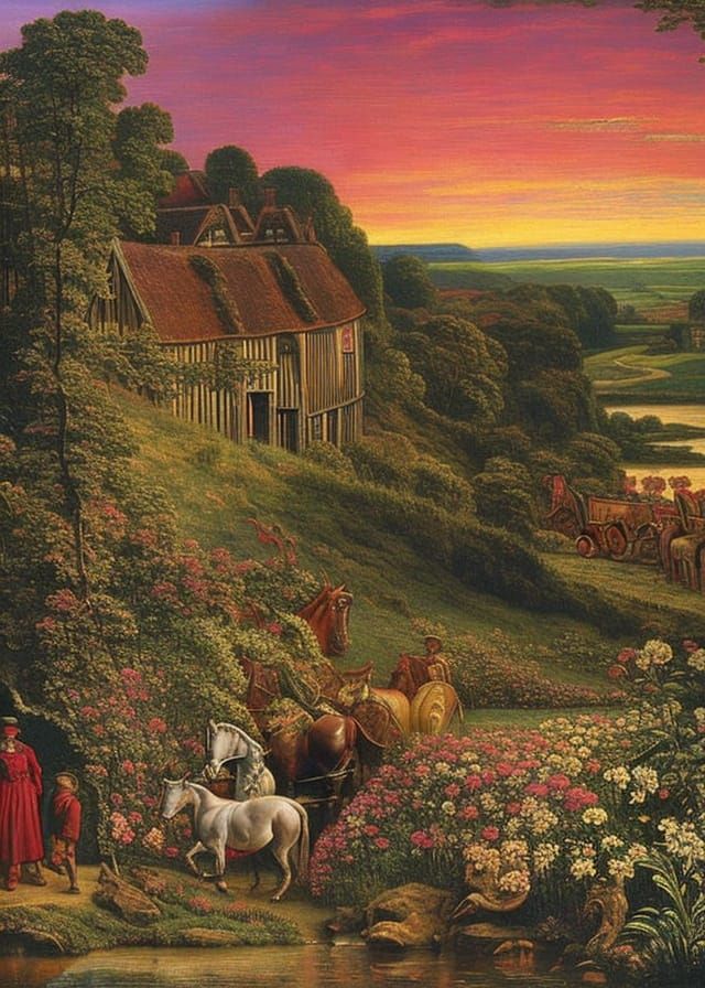 Apocalyptic Landscape Inspired by Pre-Raphaelite Masters