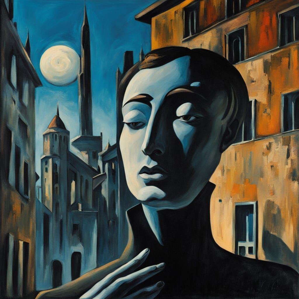 Poet's Hands Bound in a Dreamlike Metropolis