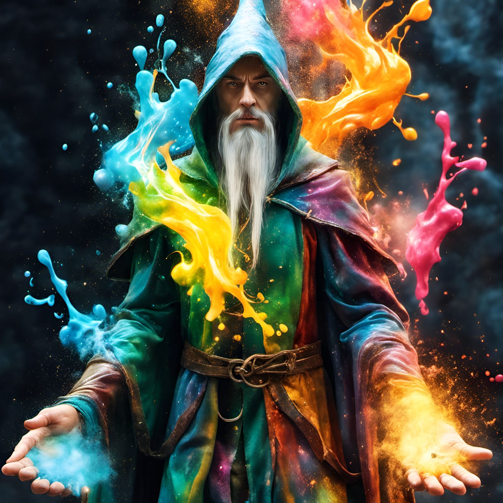 Elven Wizard in Melting Paint Explosion: Fantasy Art