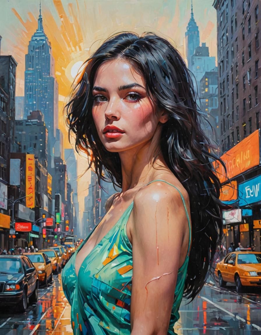 Abstract Portrait in Neon Cityscape Style