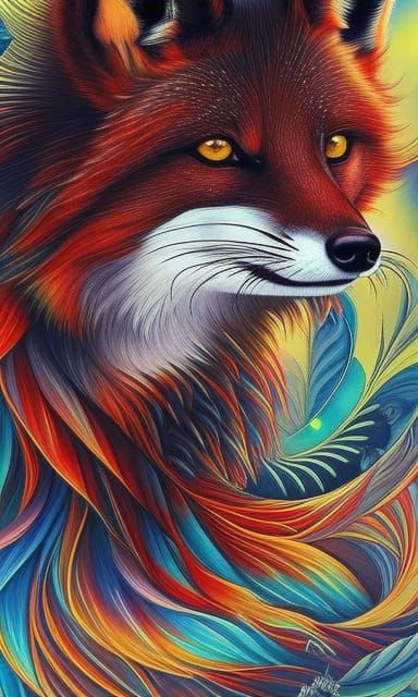 Detailed Crayon Drawing of a Kitsune Spirit