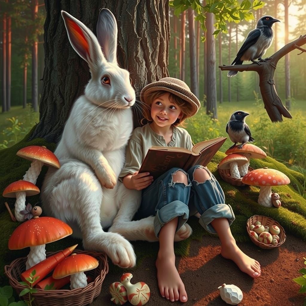 Whimsical Bunny in a Lush Meadow