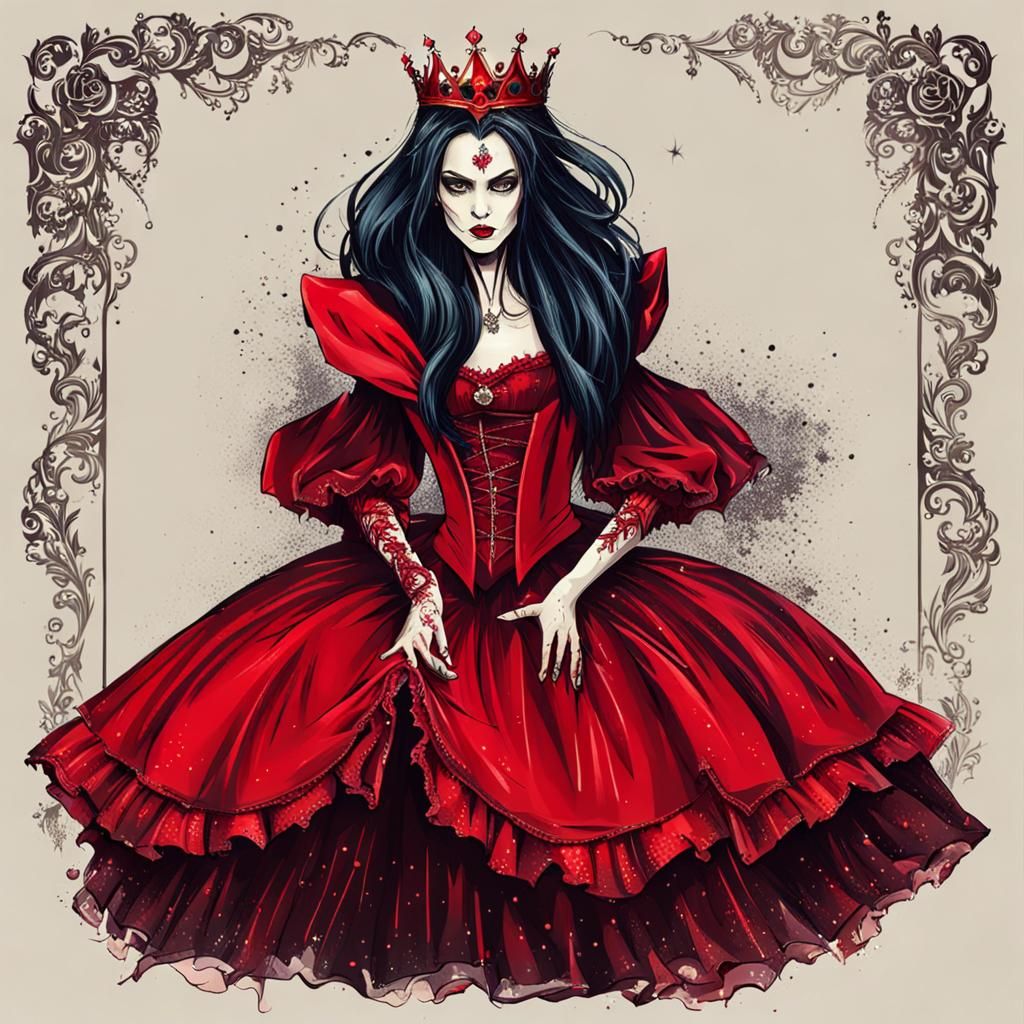 Vampire Woman in Red Gown and Tiara