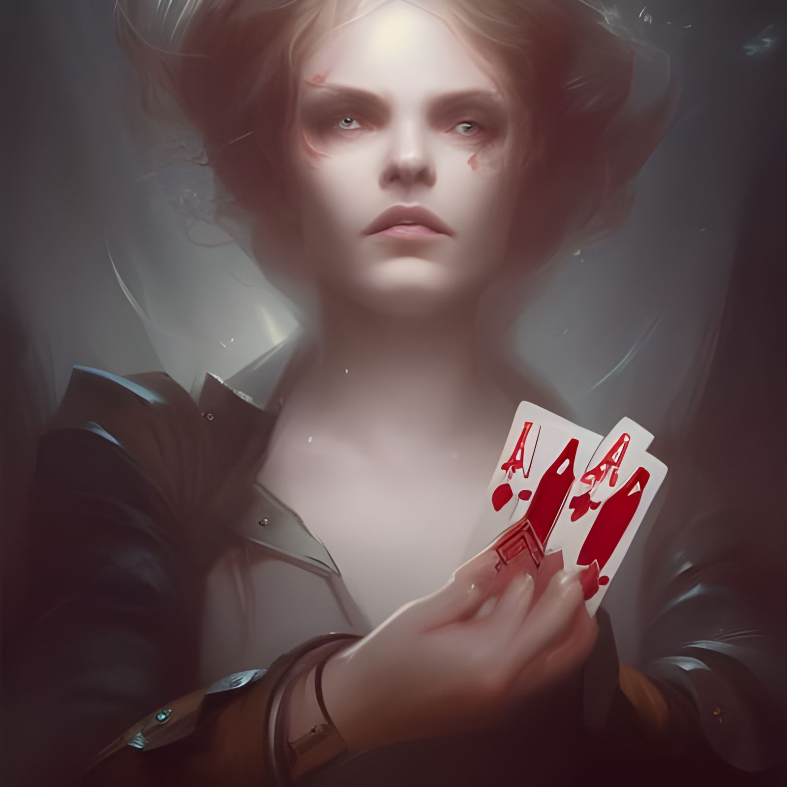 Detailed Hand of Poker Cards in Dark Fantasy Style