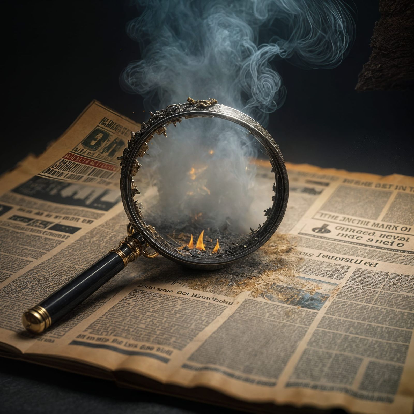 Burnt Newspaper Truth Revealed with Magnifying Glass