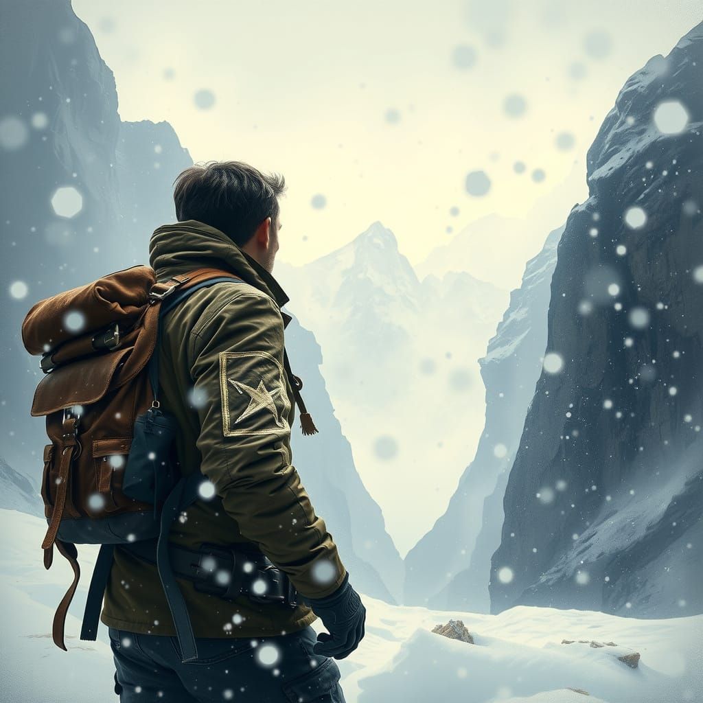 Rustic Man Braves the Fierce Snowstorm