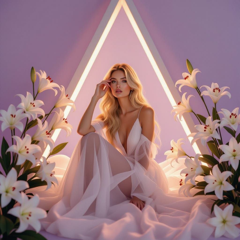 Ethereal Portrait of Blonde Model in Floral Setting