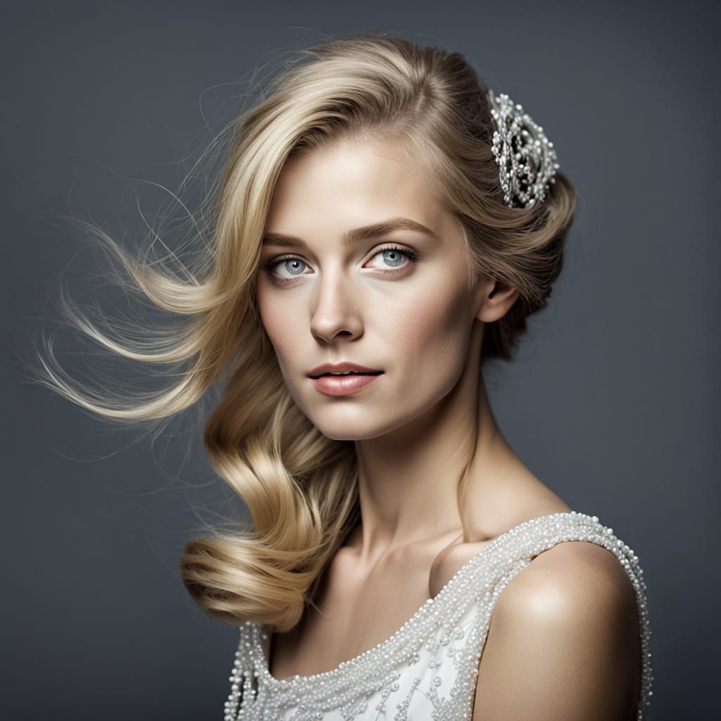 Beautiful Blonde Woman in Silk Dress Portrait