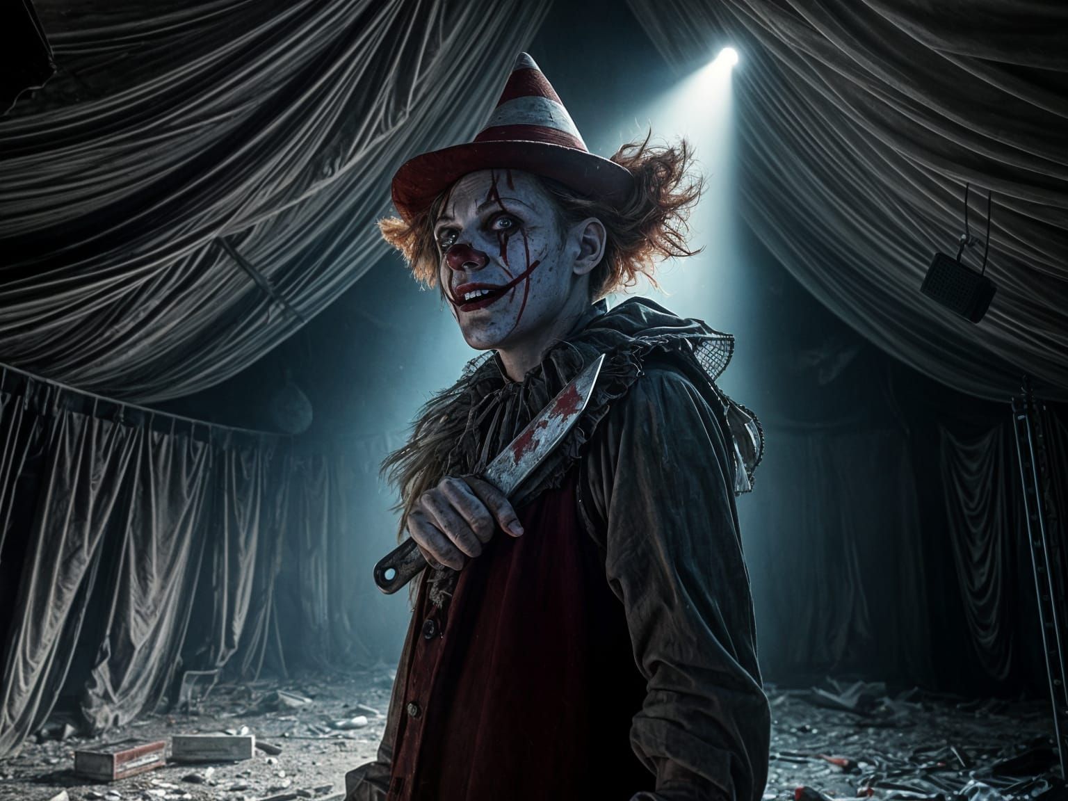 Creepy Clown Haunts Abandoned Circus Tent