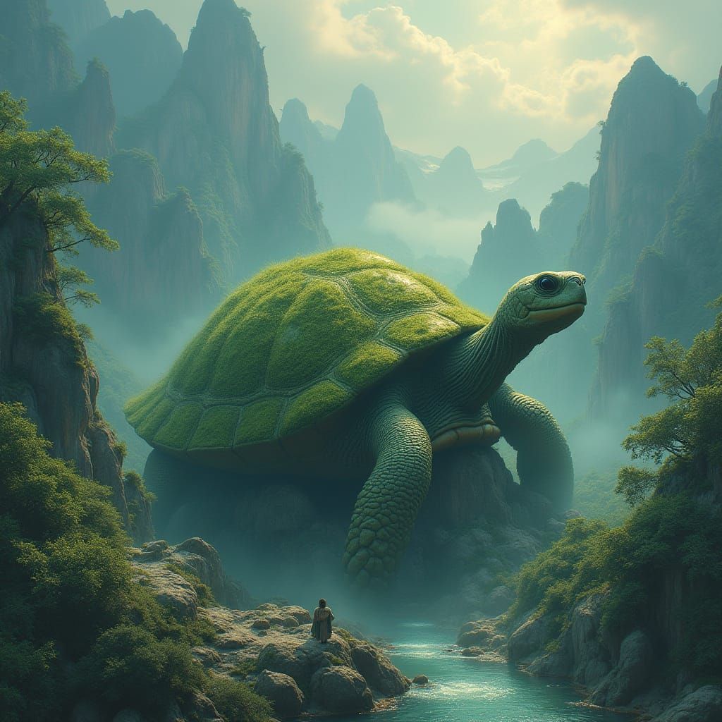 Ancient Turtle Transforms into Majestic Mountain Landscape