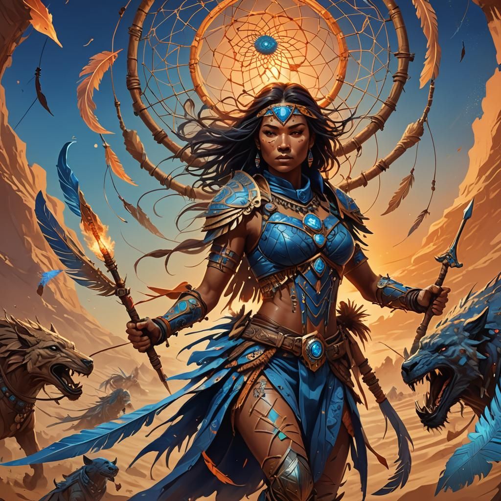 Dream Warrior Battles Nightmare Creatures, Fantasy Art