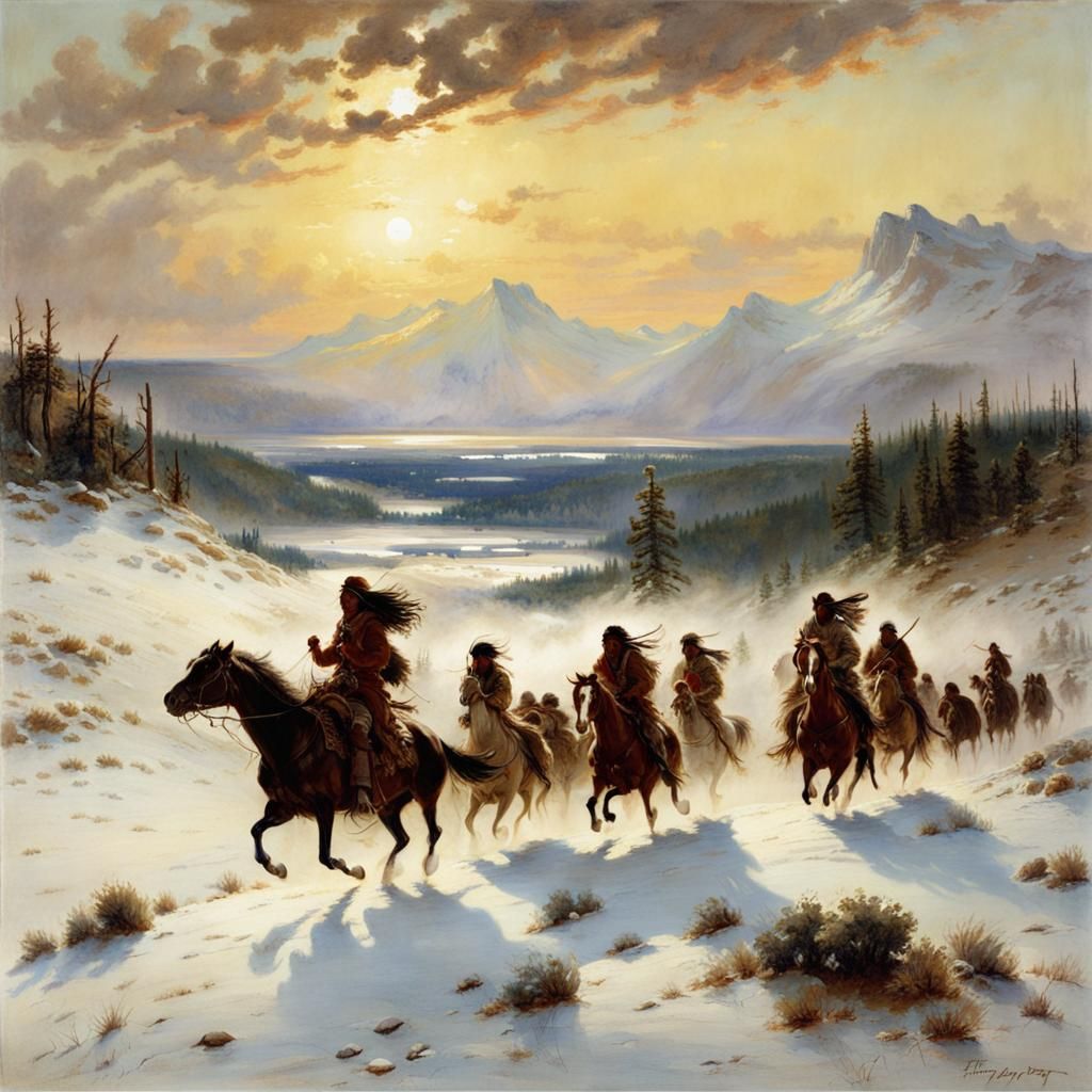 Native Americans Chase Bison: 19th Century Western Art