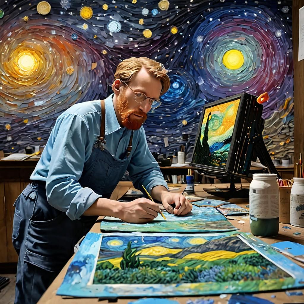 Van Gogh Galaxy Simulation in Naive Impasto Style