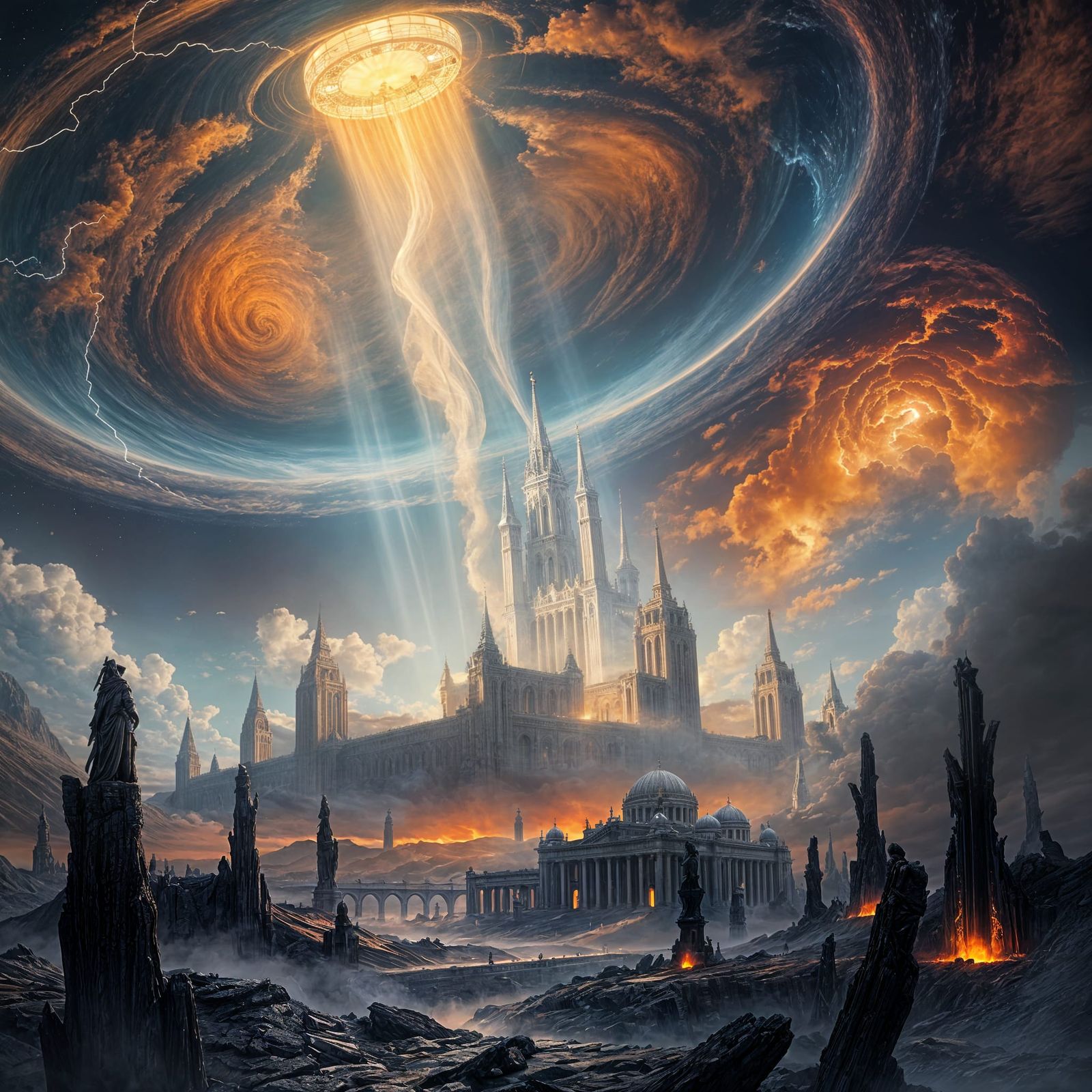 Apocalyptic Vision of New Jerusalem Descending in a Fiery Ru...