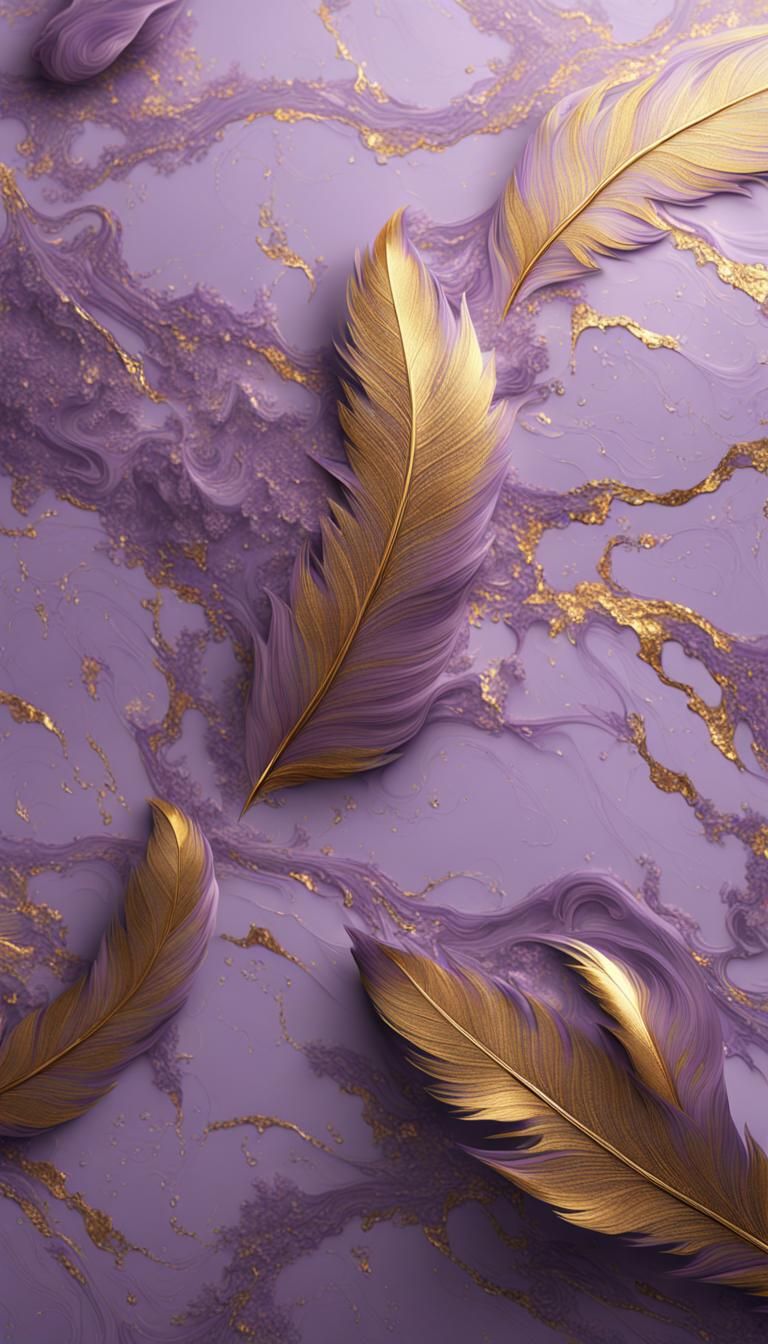 Light Purple and Golden Marble Feather Fantasy