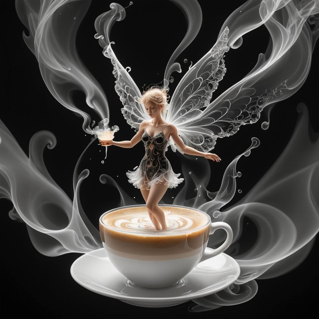 Latte Fairy Made of Fractal Smoke - Digital Art